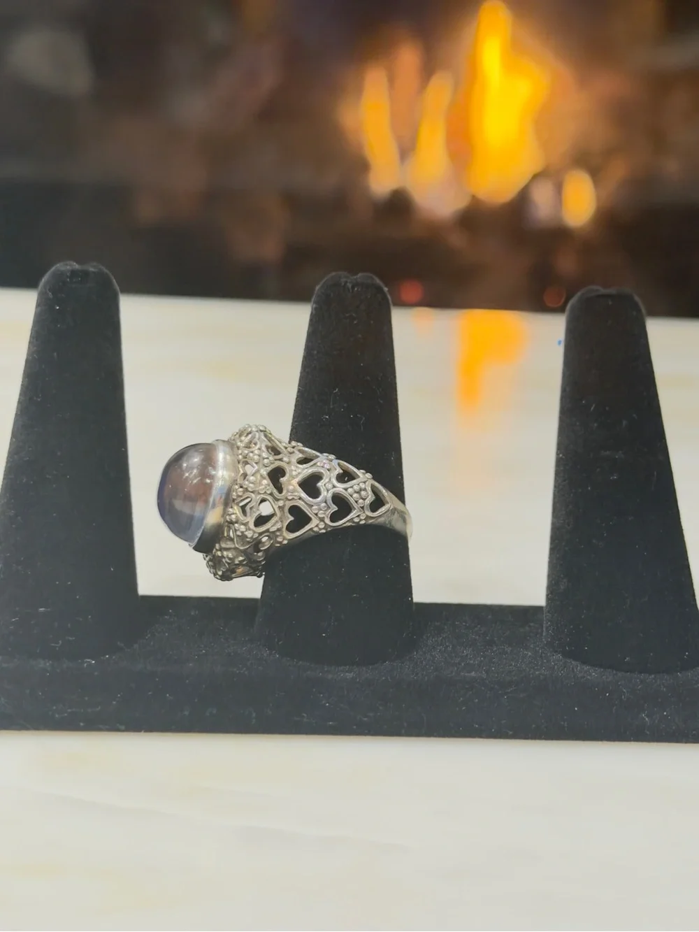 Opal-Look Filigree Statement Ring in Blue-Green